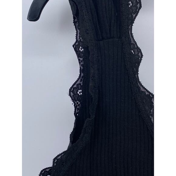 RIVER ISLAND Women's Black Wide-Rib Lace-Trim V-Neck Tank Top SZ 12 - Picture 4 of 11